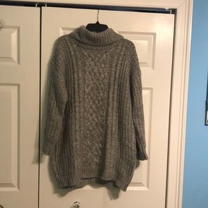 Rewind cable knit turtleneck sweater dress